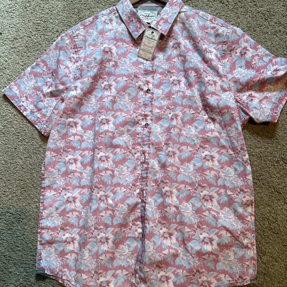 Tropical Floral Men's Shirt in Pink and Blue